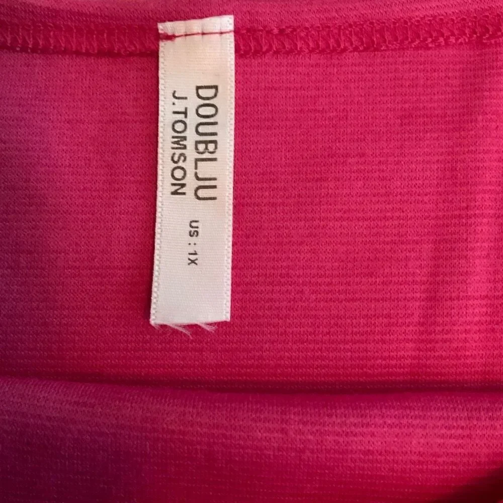 Doublju Womens Pink Short Sleeve Scoop Neck Bodycon Mini Dress Size 1X